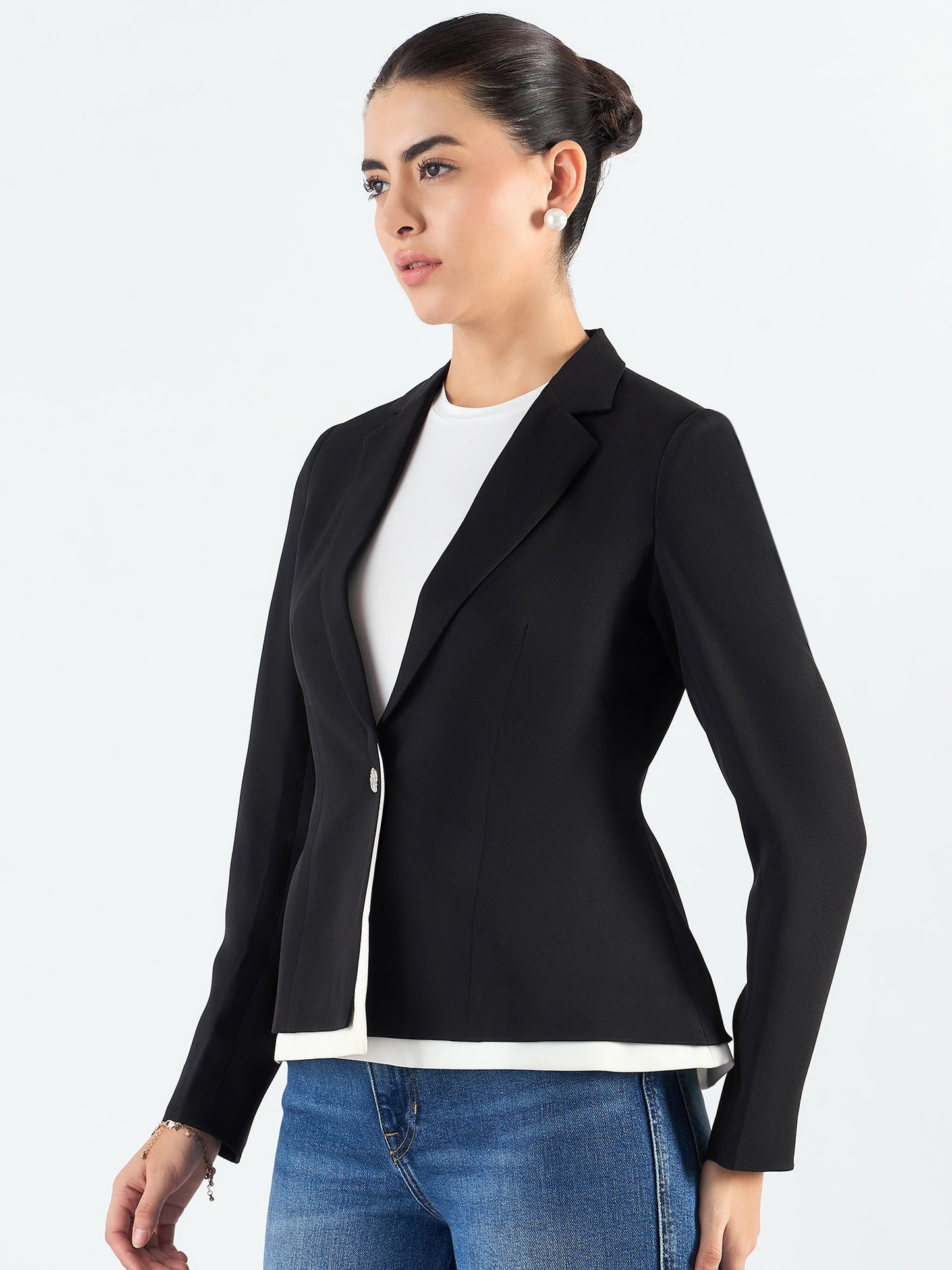 PowerSutra Black And White Layered Structured Blazer in Stretchable Fabric