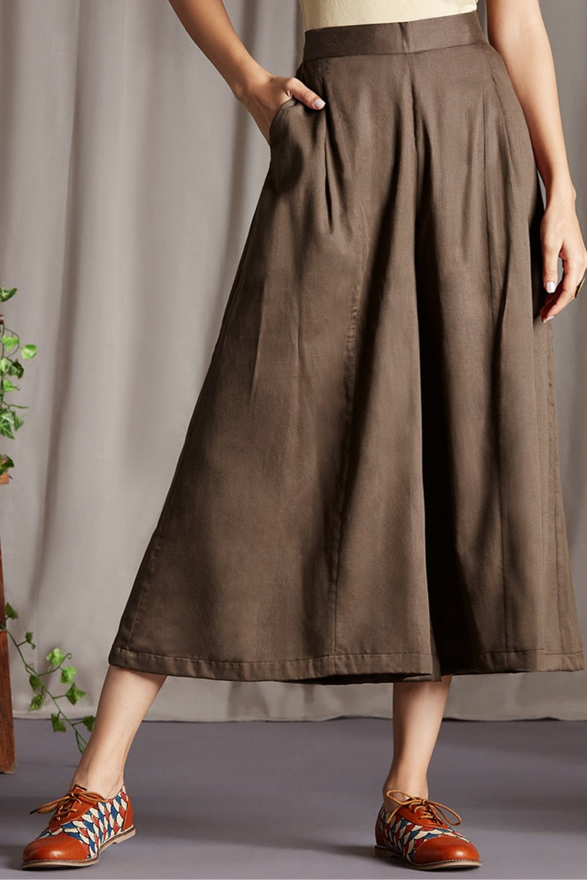 Maati Craft box pleated culotte - brown & earth