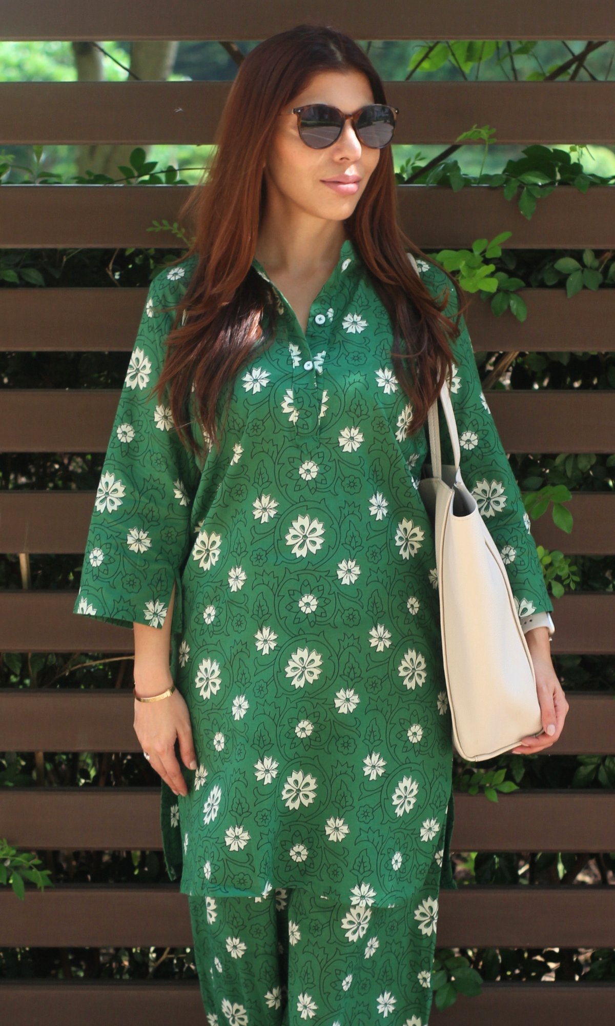 Cotton Handblock Green Afghani Coord Set - Baareeki