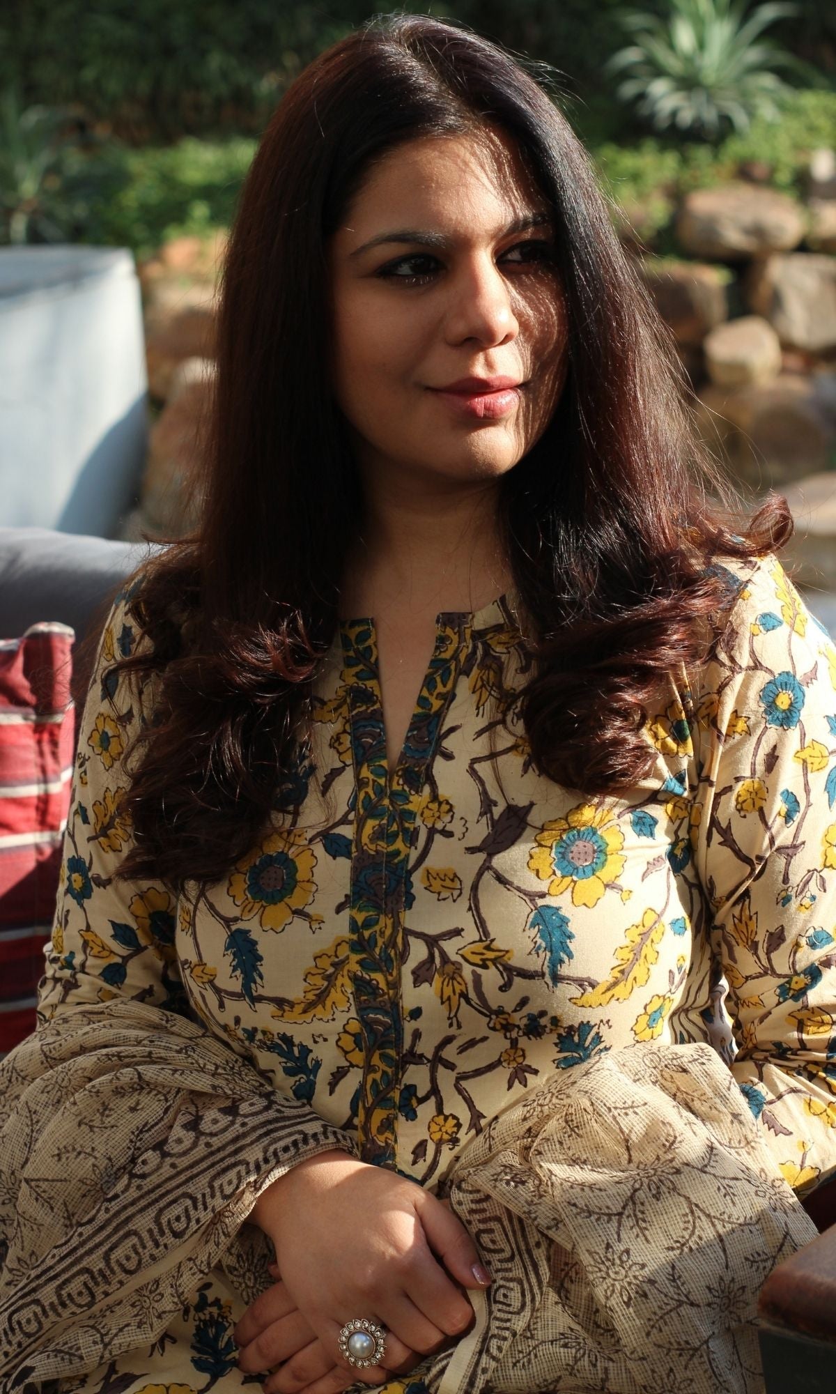 Cotton Handblock Kalamkari Suit Set with Printed Kota Doria Dupatta - Baareeki