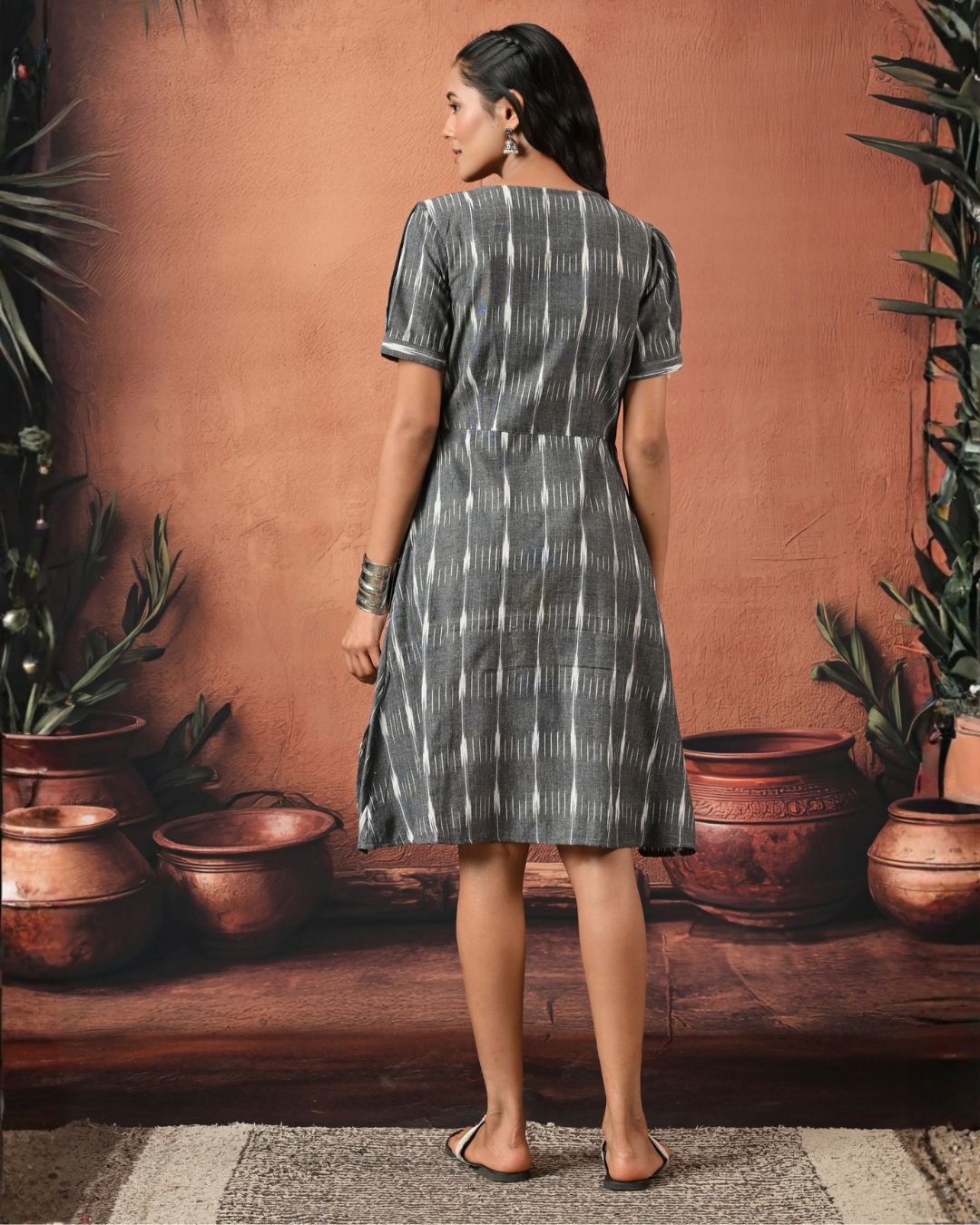 Grey Ikat Wrap Dress Bo