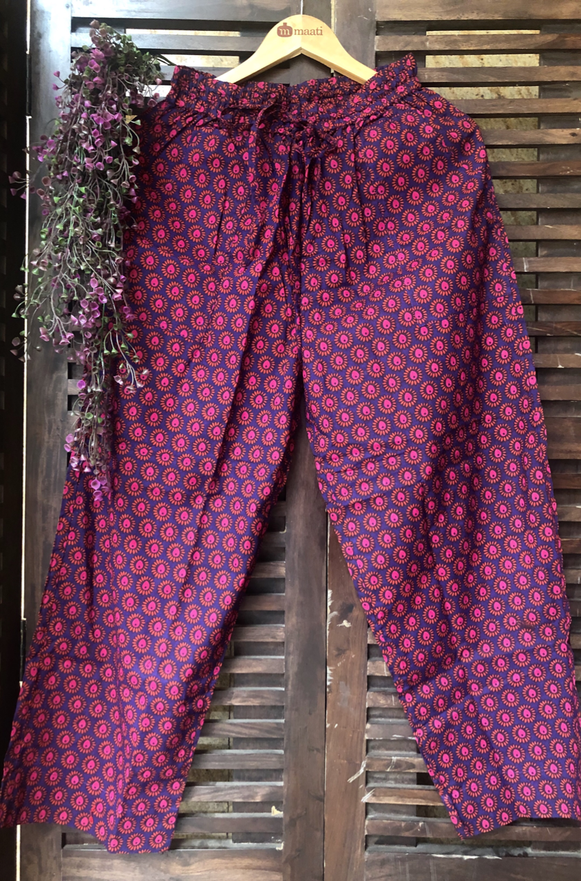 Maati Craft elasticated printed pants - magenta & circles
