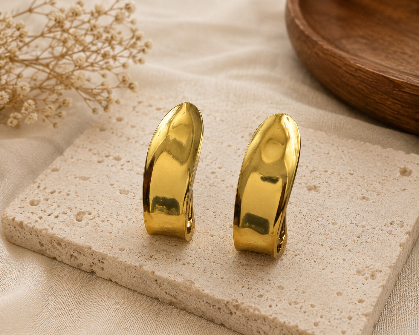 Polished Gold-Tone Curved Hoop Earrings