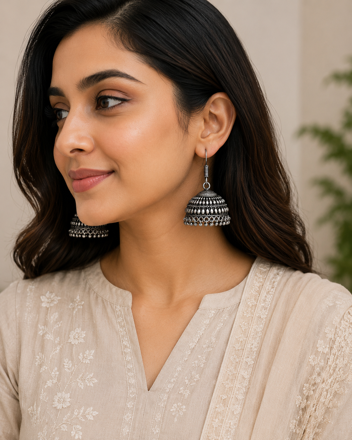 Oxidized Silver Dome Jhumka Earrings