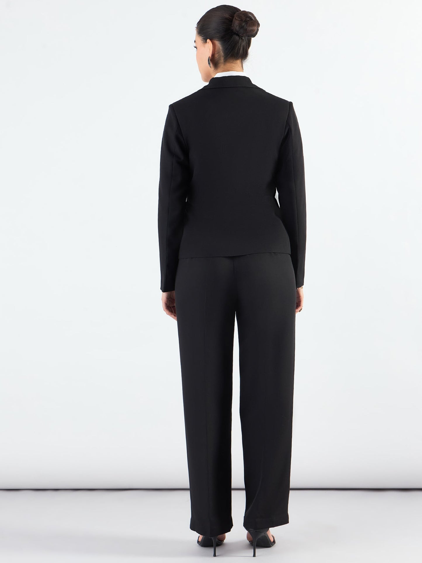 PowerSutra Chic Black Asymmetric Blazer Styled With Fitted Trouser