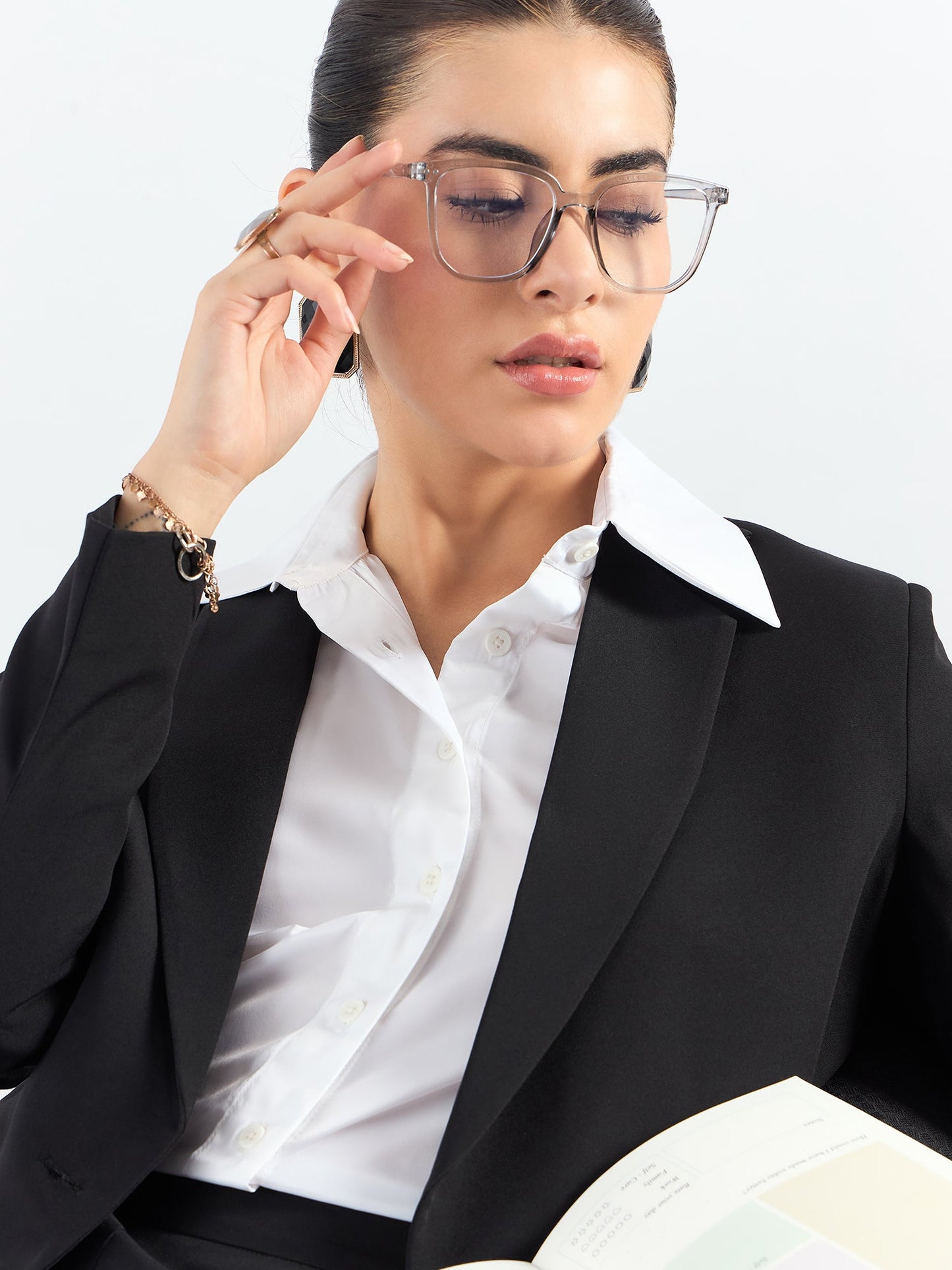 PowerSutra Chic Black Asymmetric Blazer Styled With Fitted Trouser