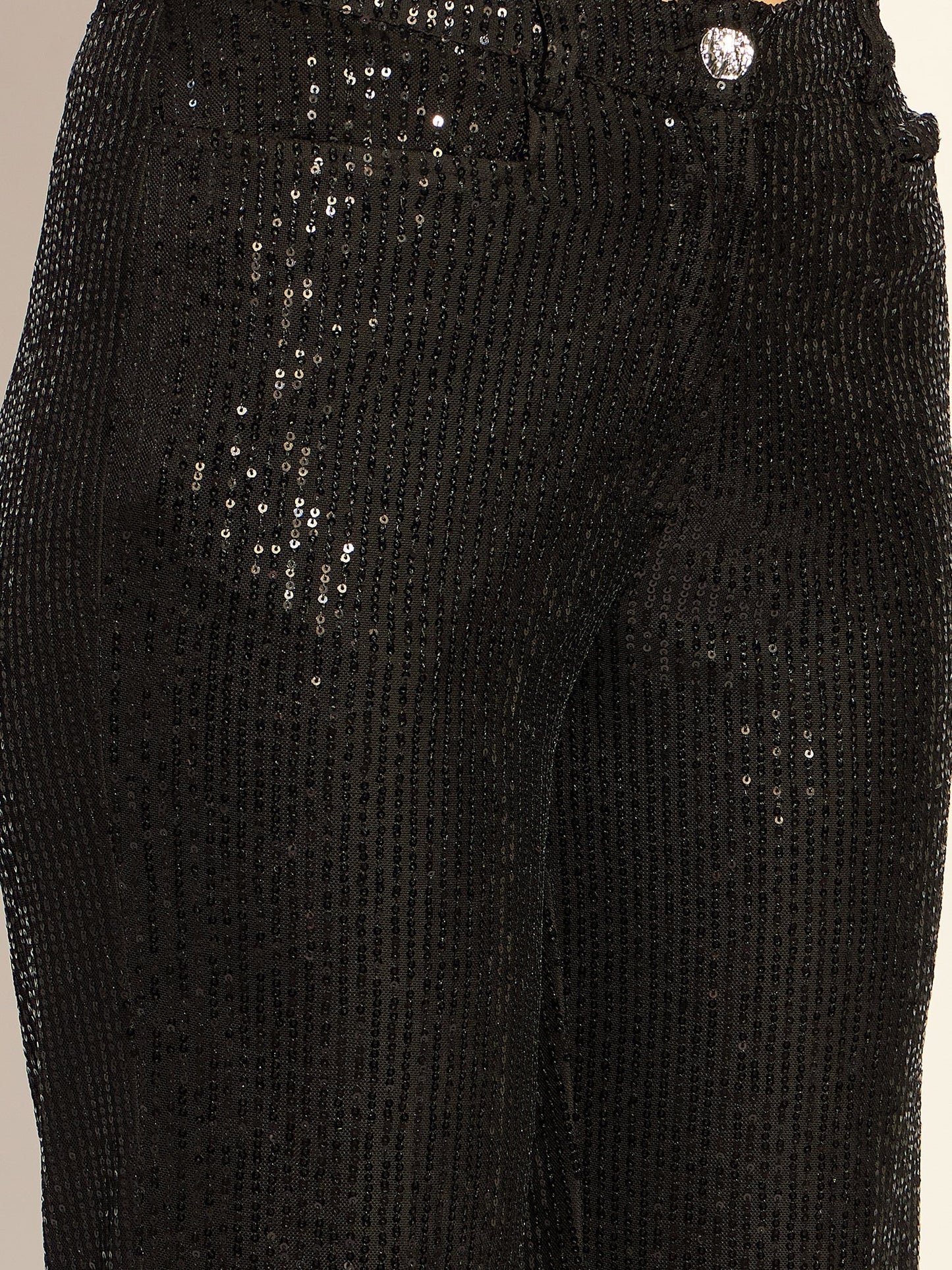 PowerSutra Black Sequined High Waist Trouser In Stretchable Fabric