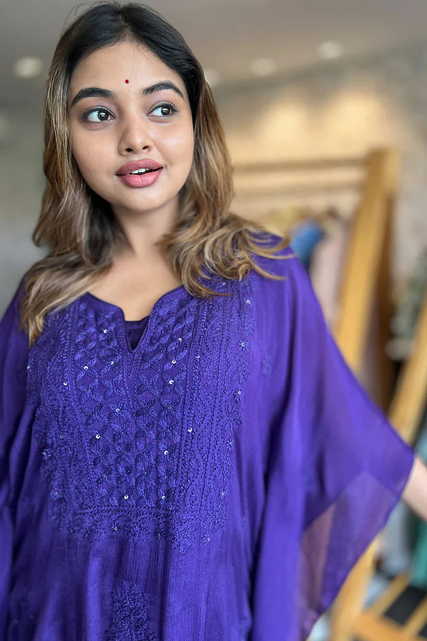 Khaftan With Inner and Bottom Set Voilet Border