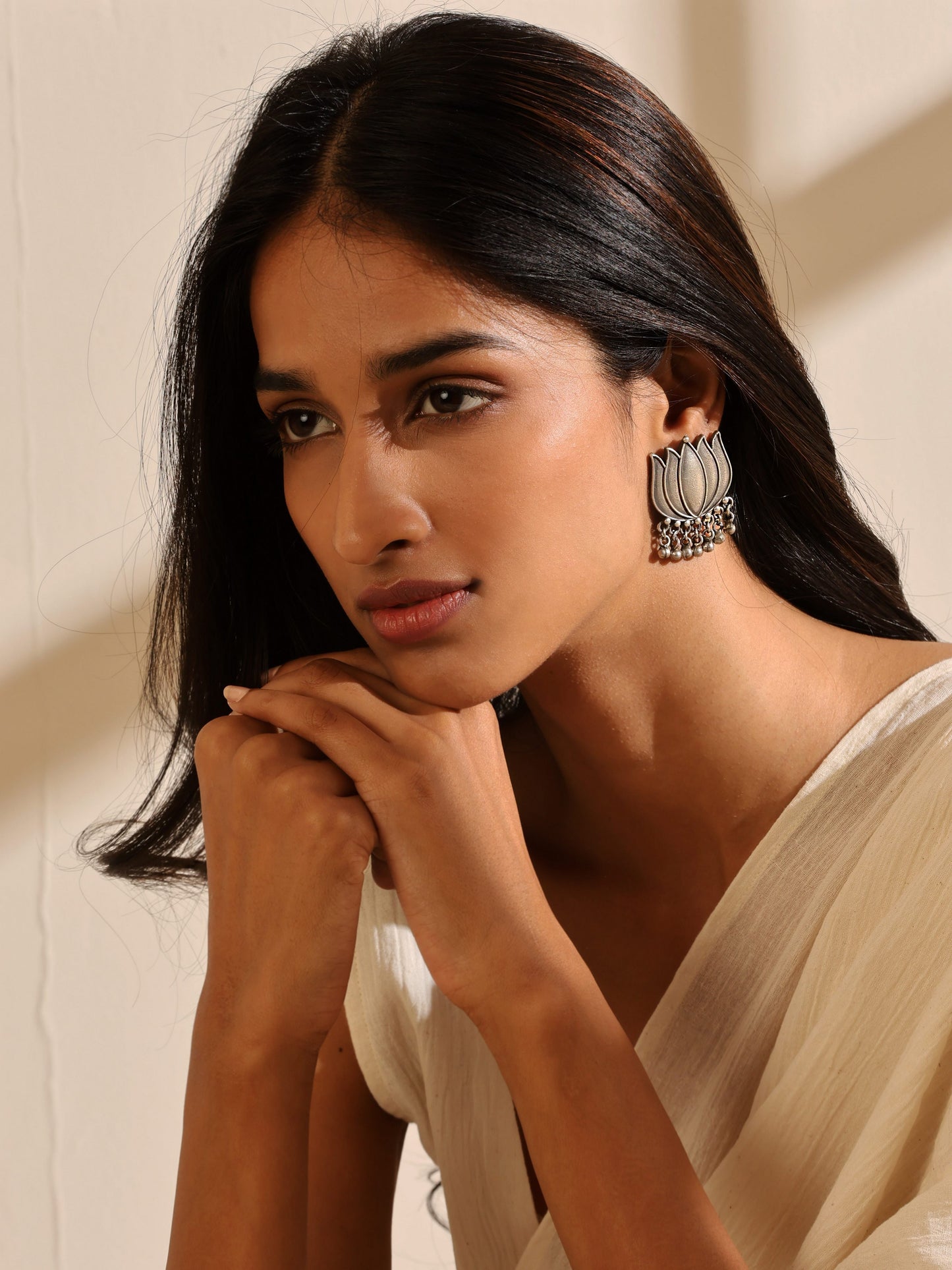 Silver-Plated Lotus Stud Earrings