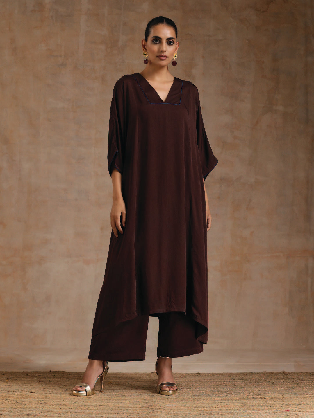 Cola Brown Modal Satin Oversized Kurta Set LP- 48Hr Delivery