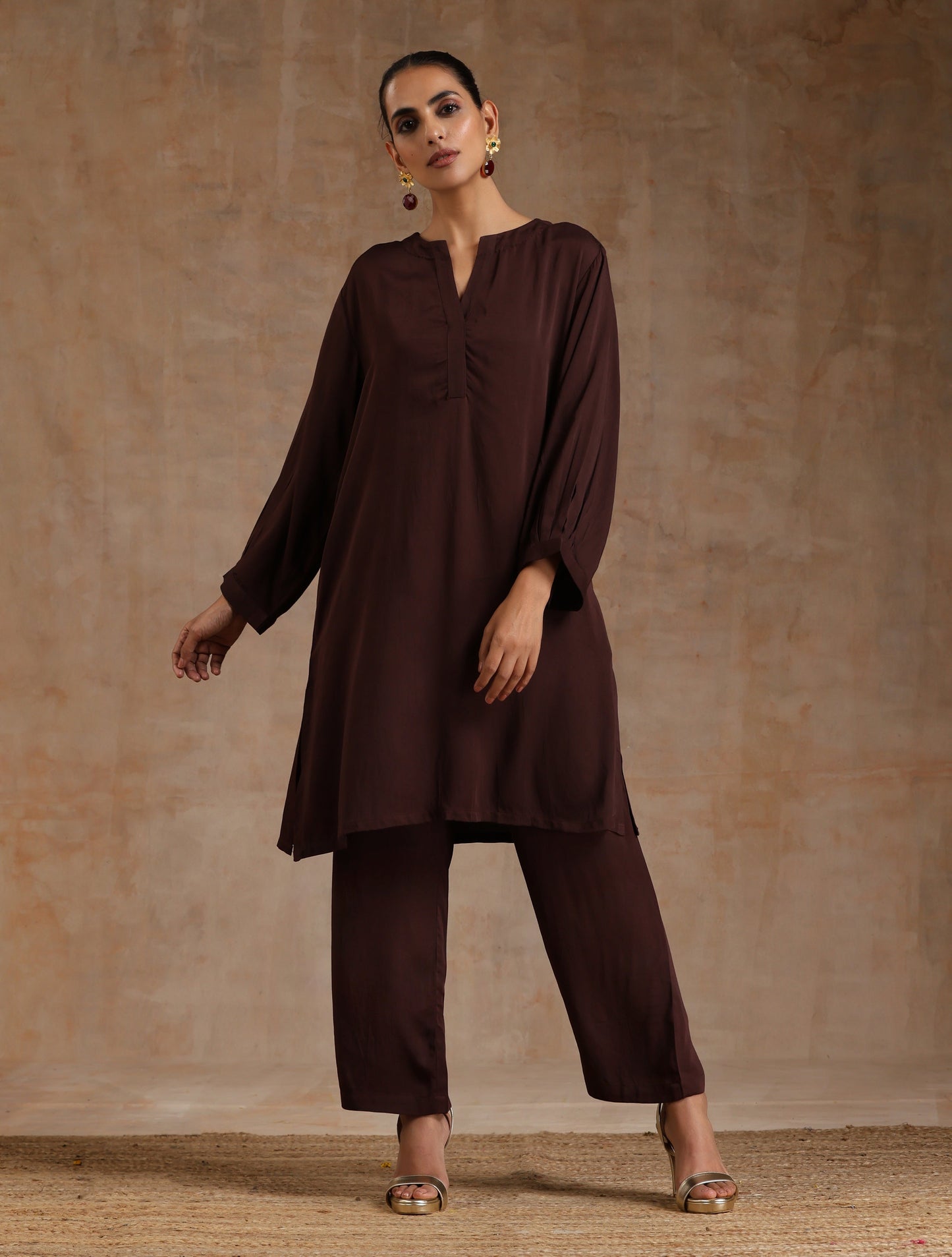 Cola Brown Modal Satin Relax Co-ord Set LP