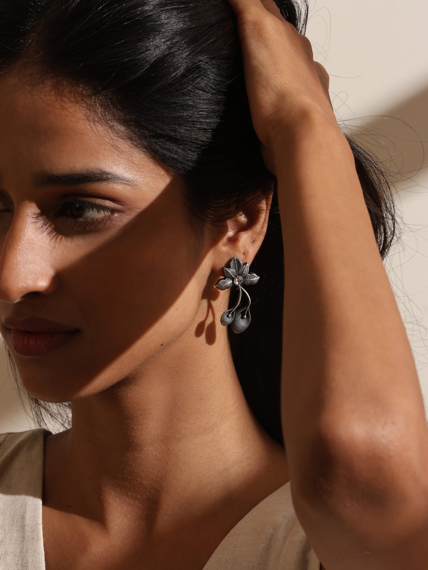 Silver-Plated Flower Petal Drop Earrings