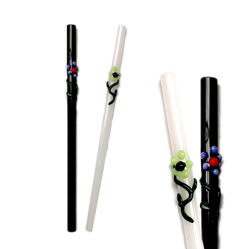 Flora Collection Drinking Glass Straws (Onyx & White) by Glass studio