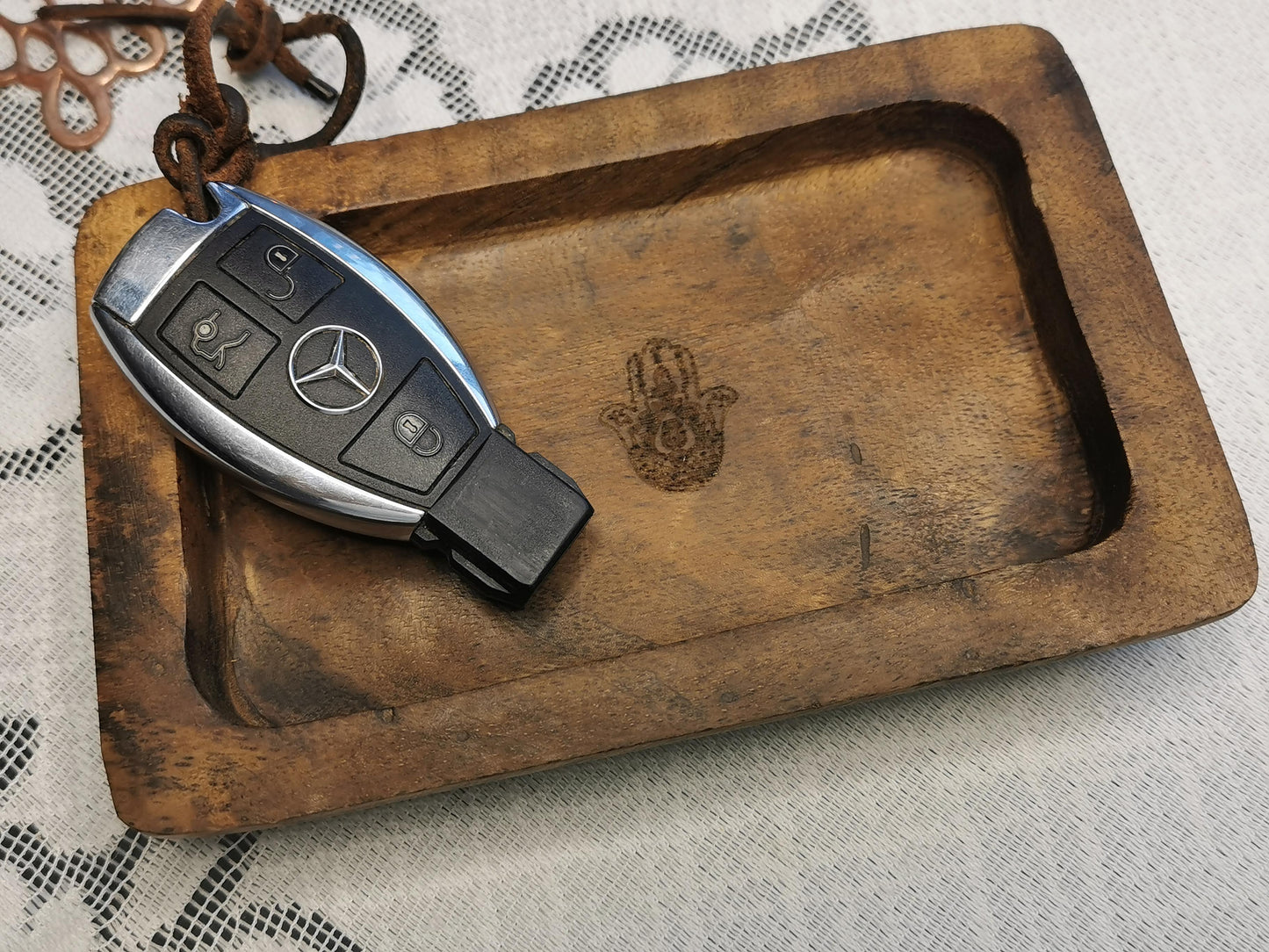 Indonesian Hamsa Art Inspired Wood Small Serving Utility Wood Trays