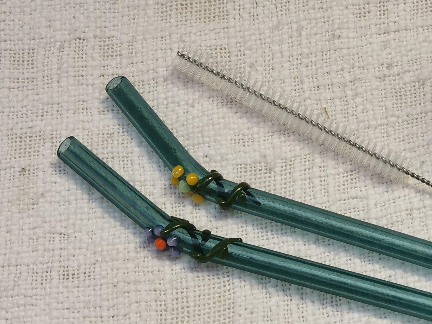 Glass Straws Floral Art Set of 2 - Aqua Green