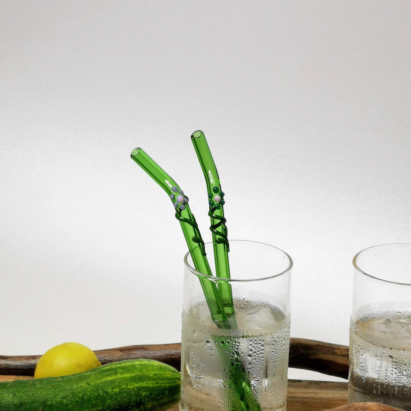 Glass Straws Floral Art Set of 2 - Green