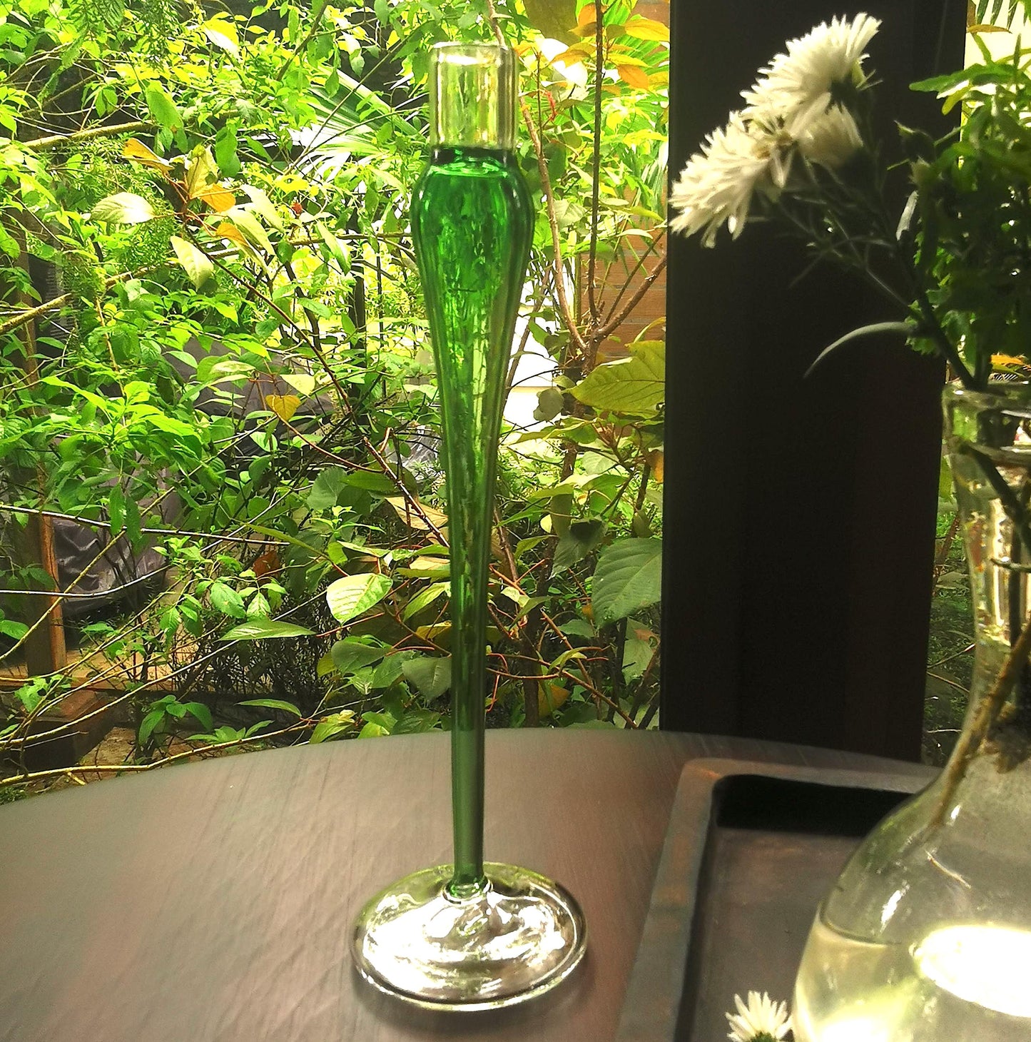 Elegant vintage glass candle holder - Jade