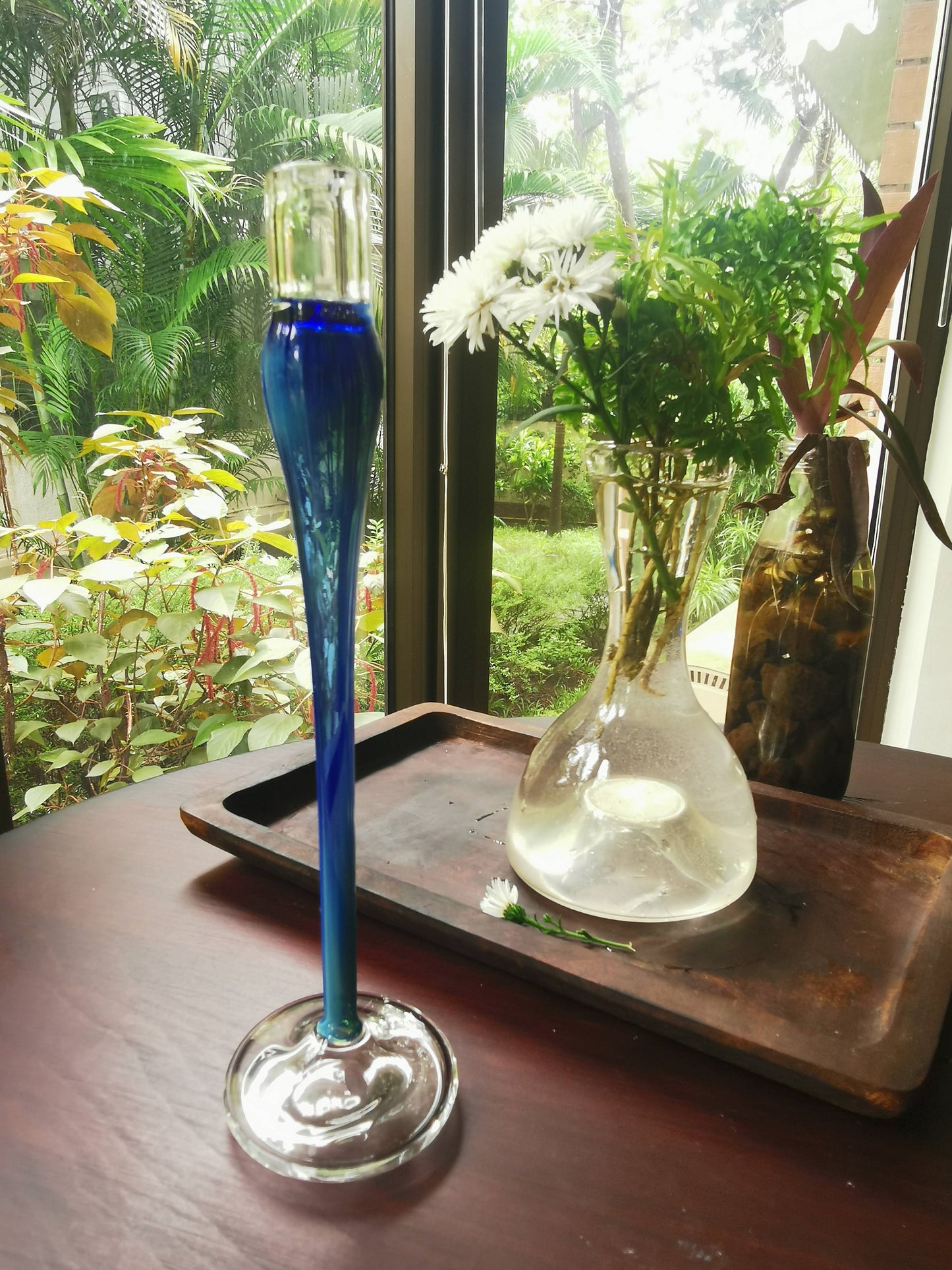 Elegant vintage glass candle holder - Sky