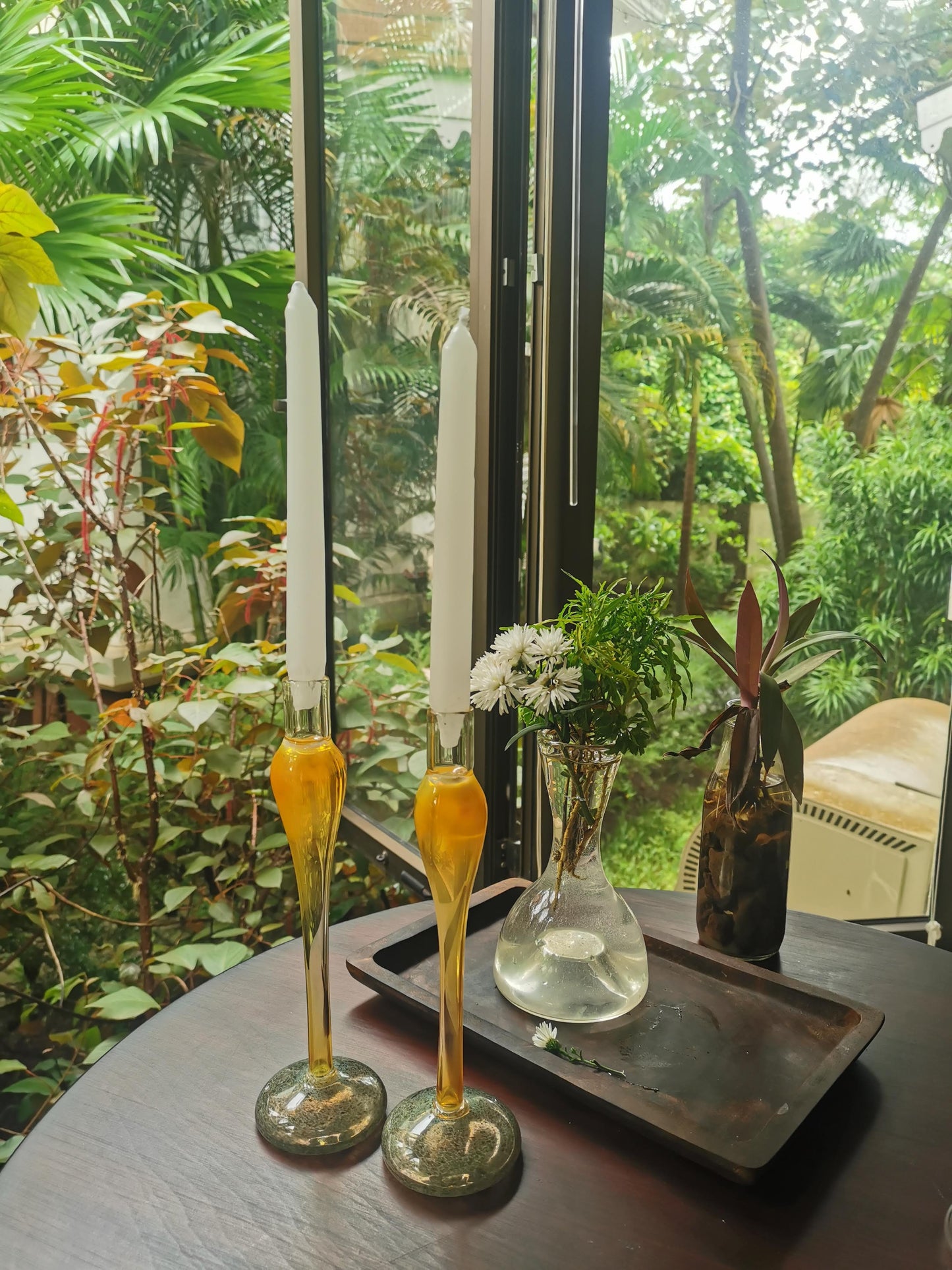 Elegant vintage glass candle holder - Sunset