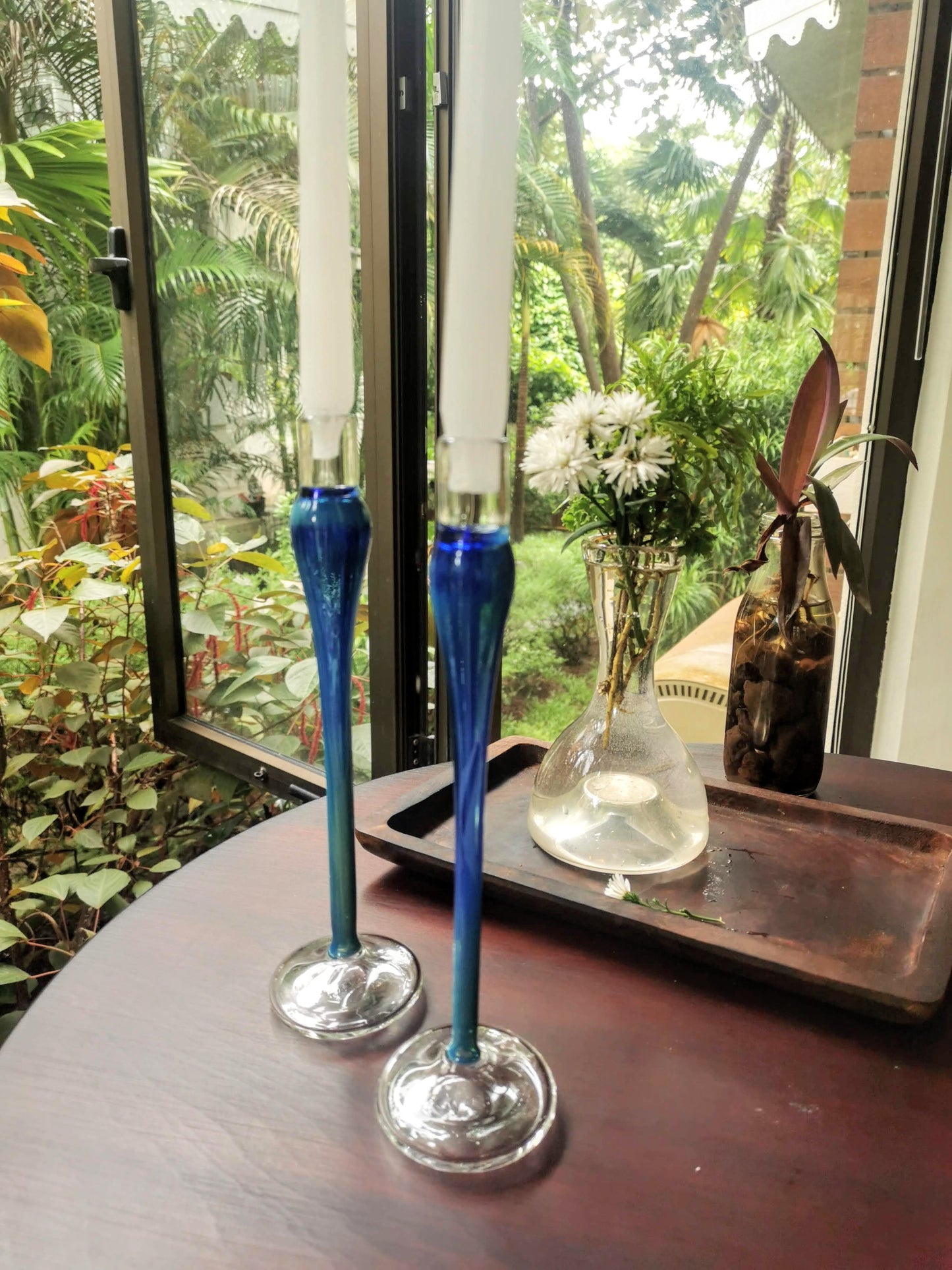 Elegant vintage glass candle holder - Sky