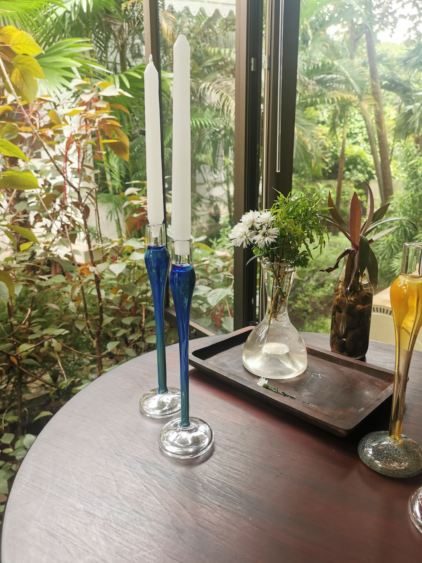 Elegant vintage glass candle holder - Sky