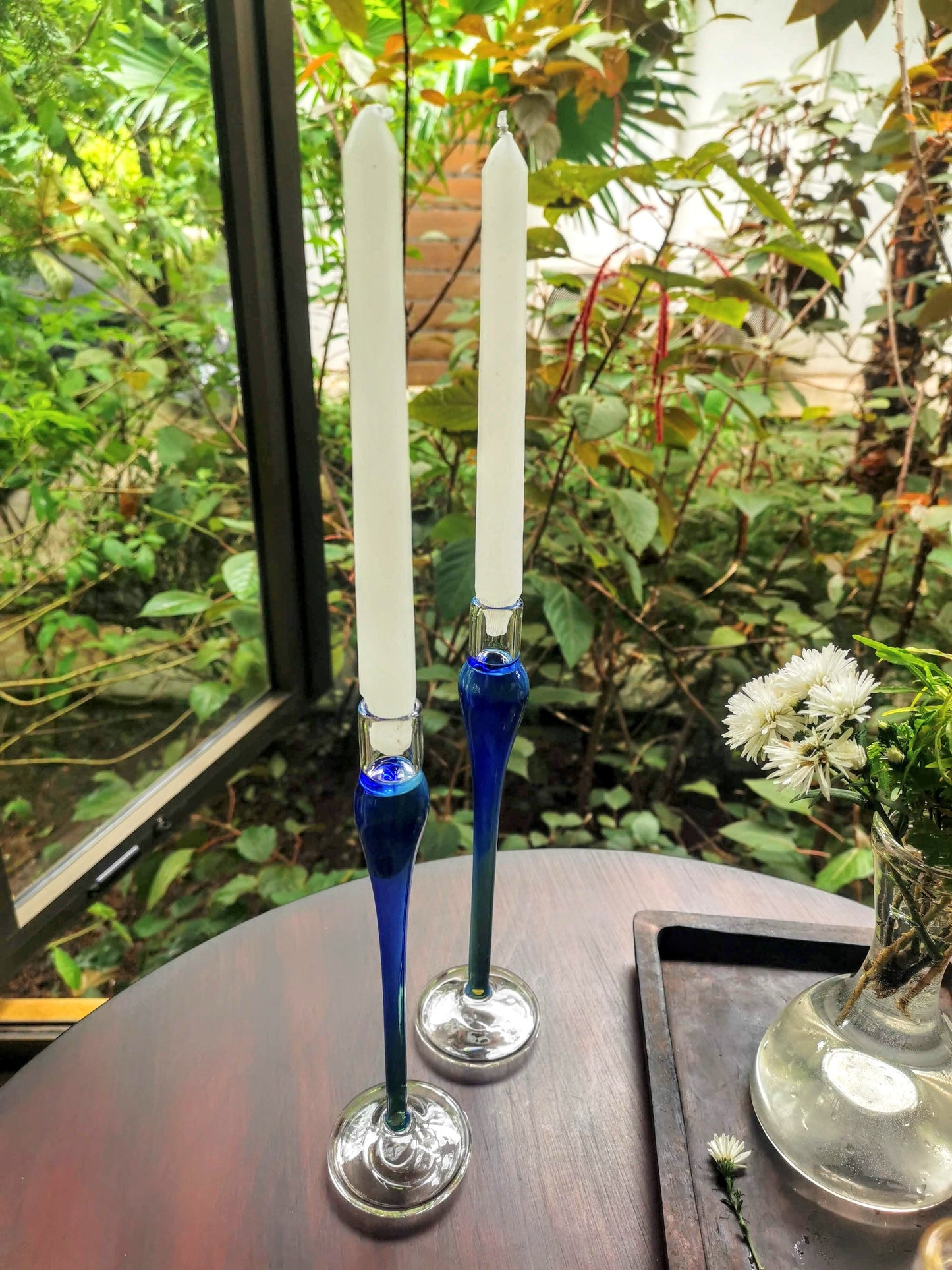 Elegant vintage glass candle holder - Sky