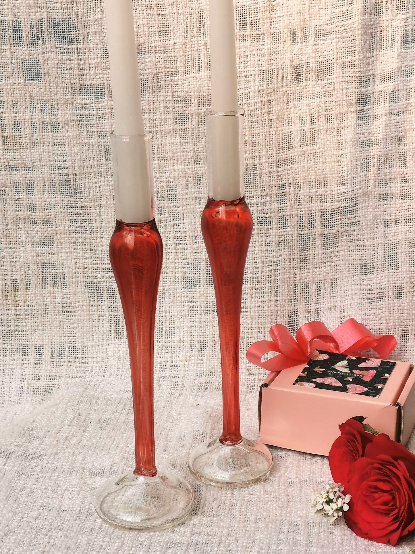 Murano Style Vintage glass candle holder - Fire Red