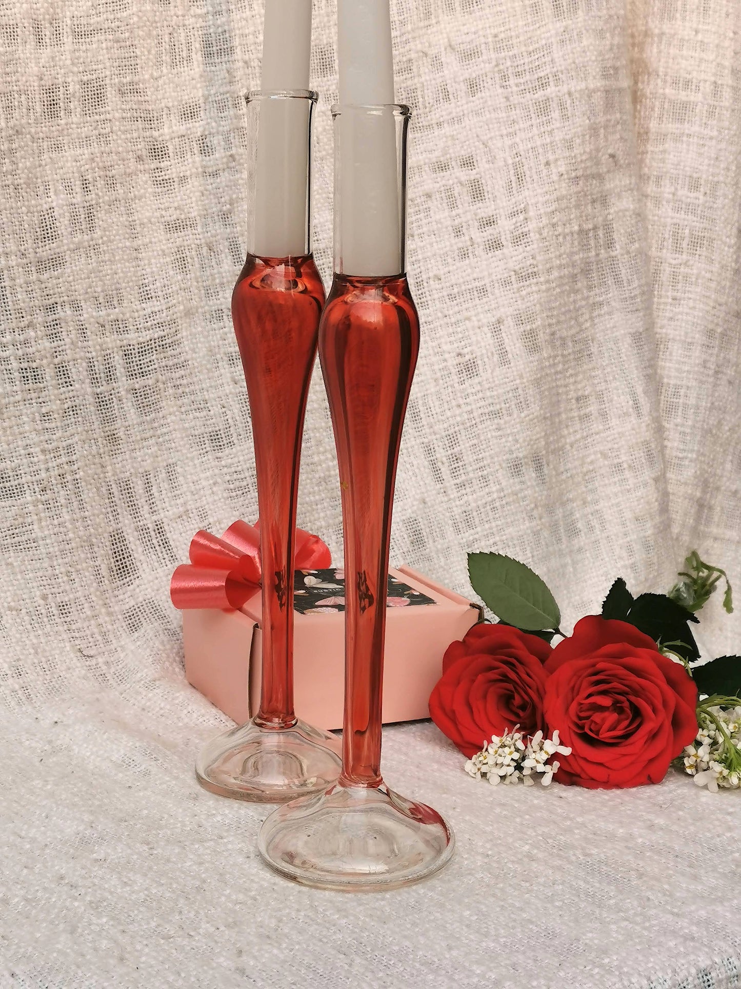 Murano Style Vintage glass candle holder - Fire Red