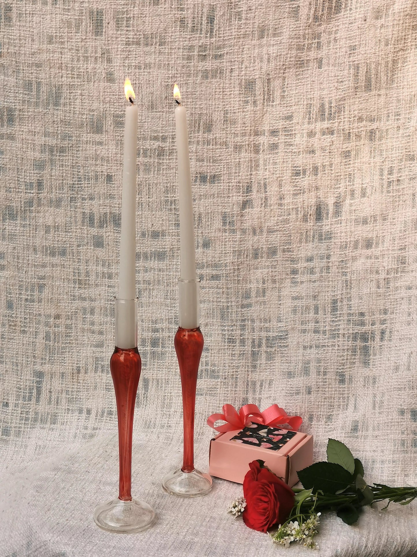 Murano Style Vintage glass candle holder - Fire Red