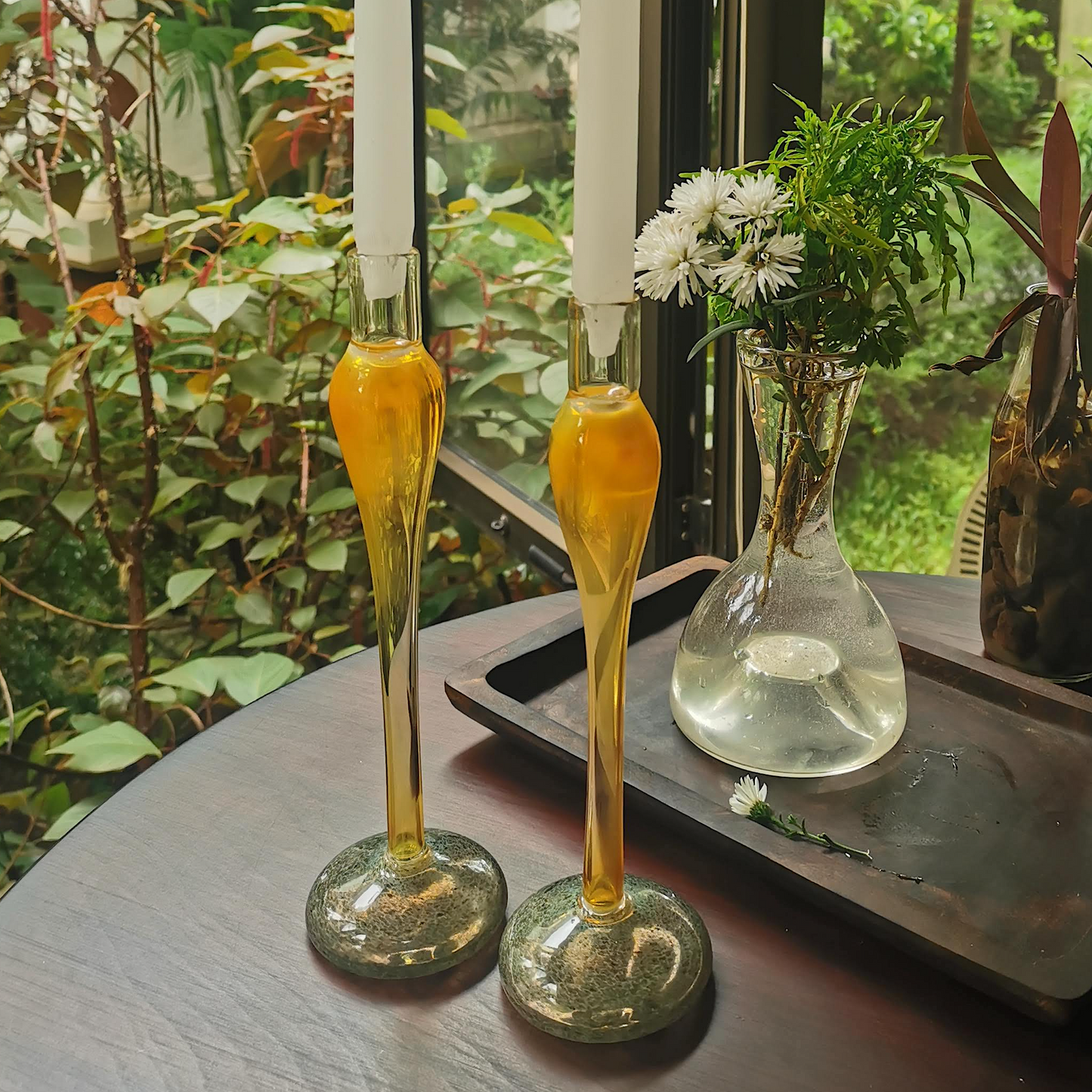 Elegant vintage glass candle holder - Sunset