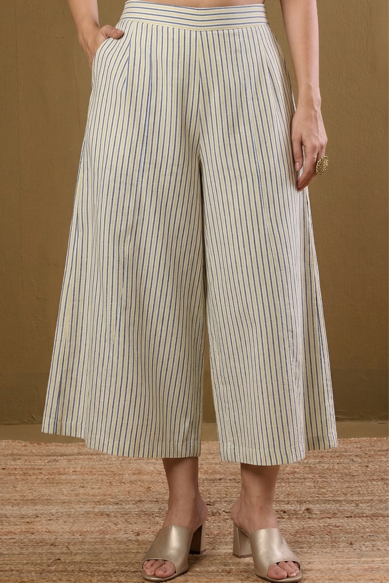 Box Pleated Culotte - Striped Blue Yellow Mc