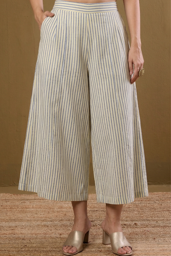 Box Pleated Culotte - Striped Blue Yellow Mc