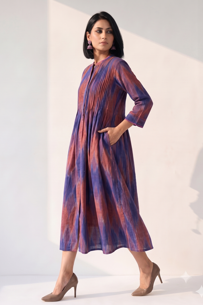 Amethyst Sunset Ikat Cotton Infinity Pintuck Dress