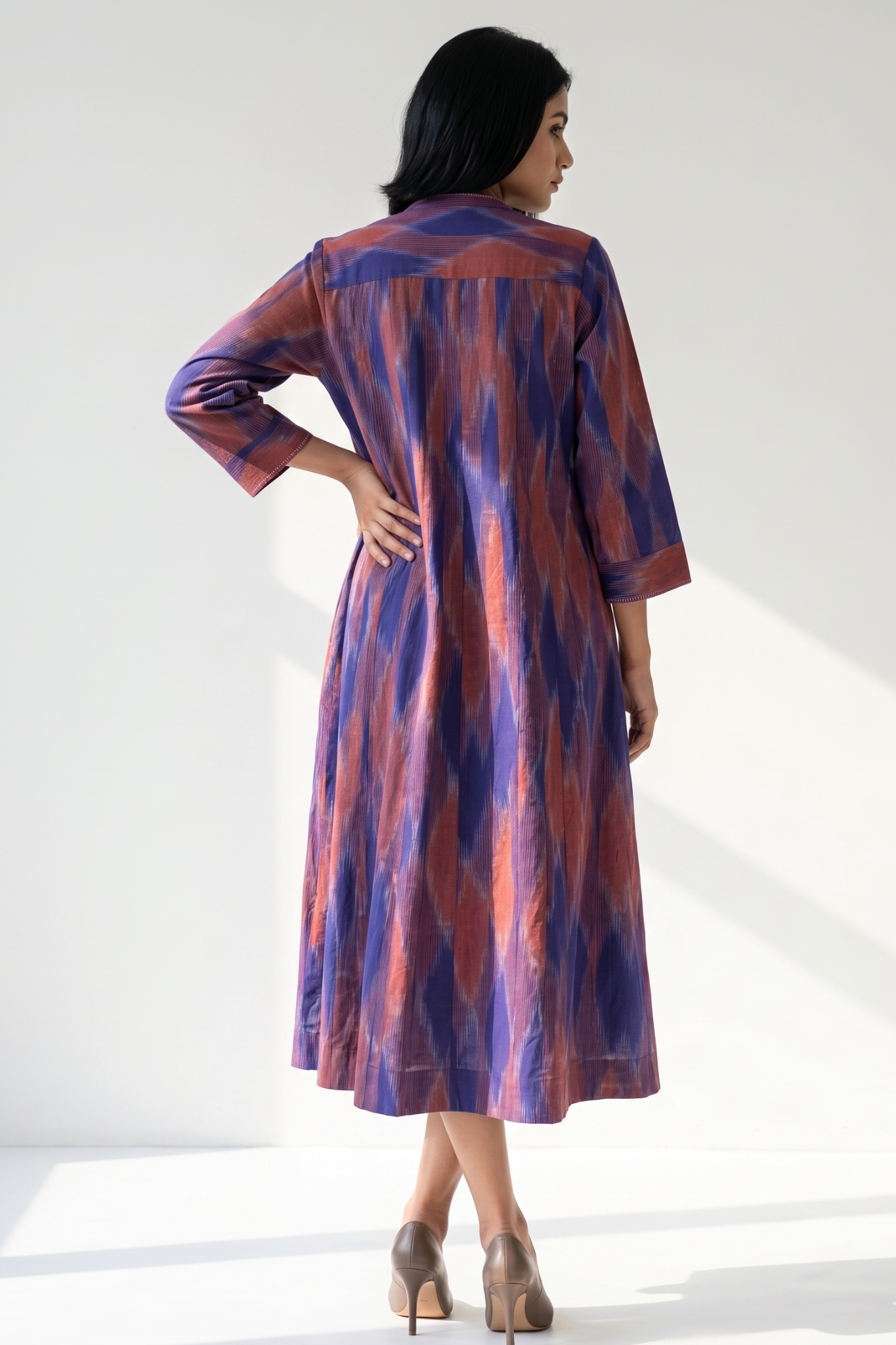 Amethyst Sunset Ikat Cotton Infinity Pintuck Dress