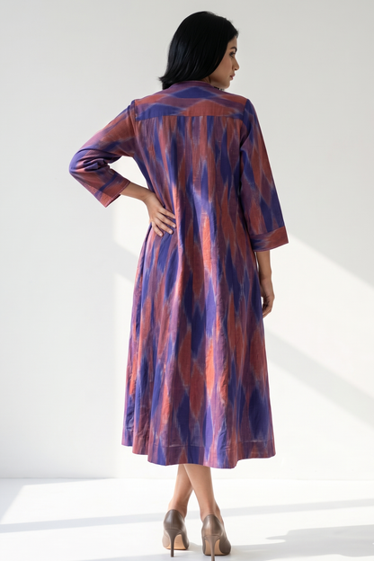 Amethyst Sunset Ikat Cotton Infinity Pintuck Dress