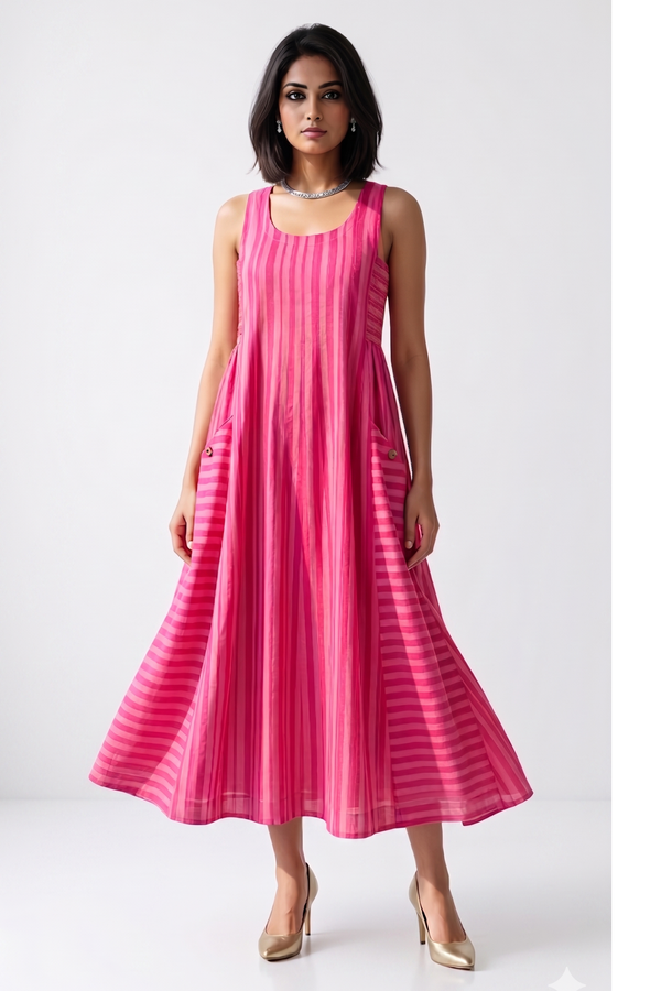 Smocked Berry Blush Bands Cotton Sleeveless Dress Mc