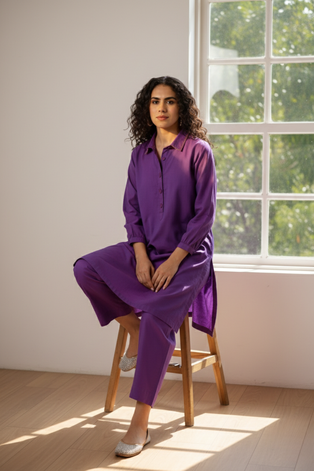 Amethyst Hue Cotton Relaxed Fit Kurta Mc