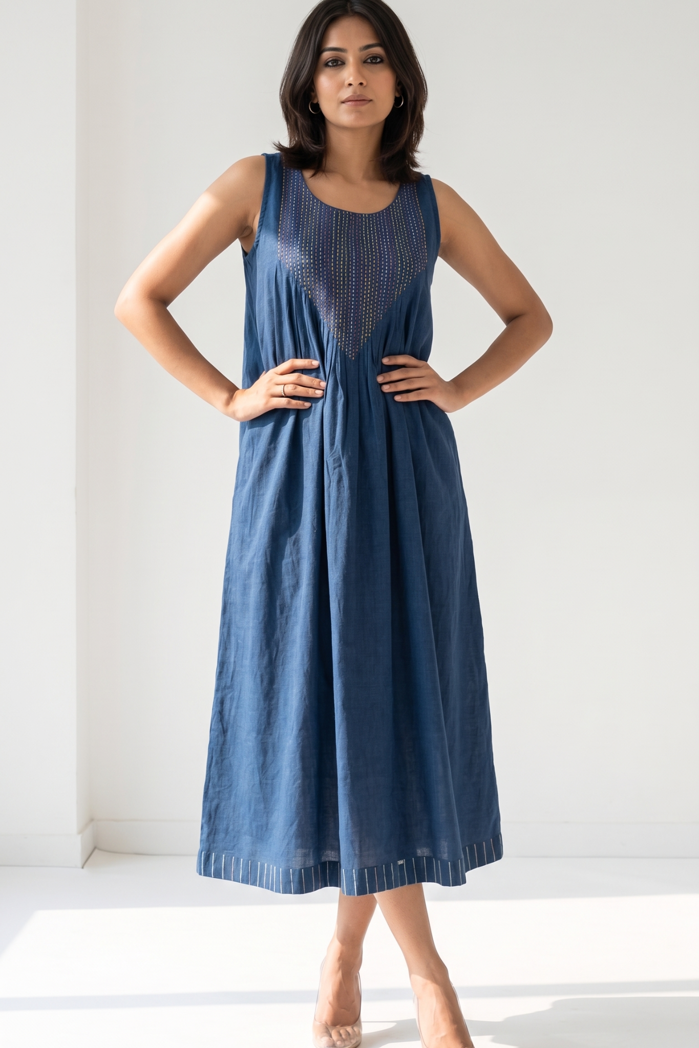 Denim Heritage Cotton Pintuck Sleeveless Dress Mc