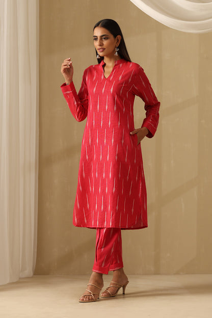 Murraya Raspberry Pink Ikat Handloom Cotton Kurta Set of 2