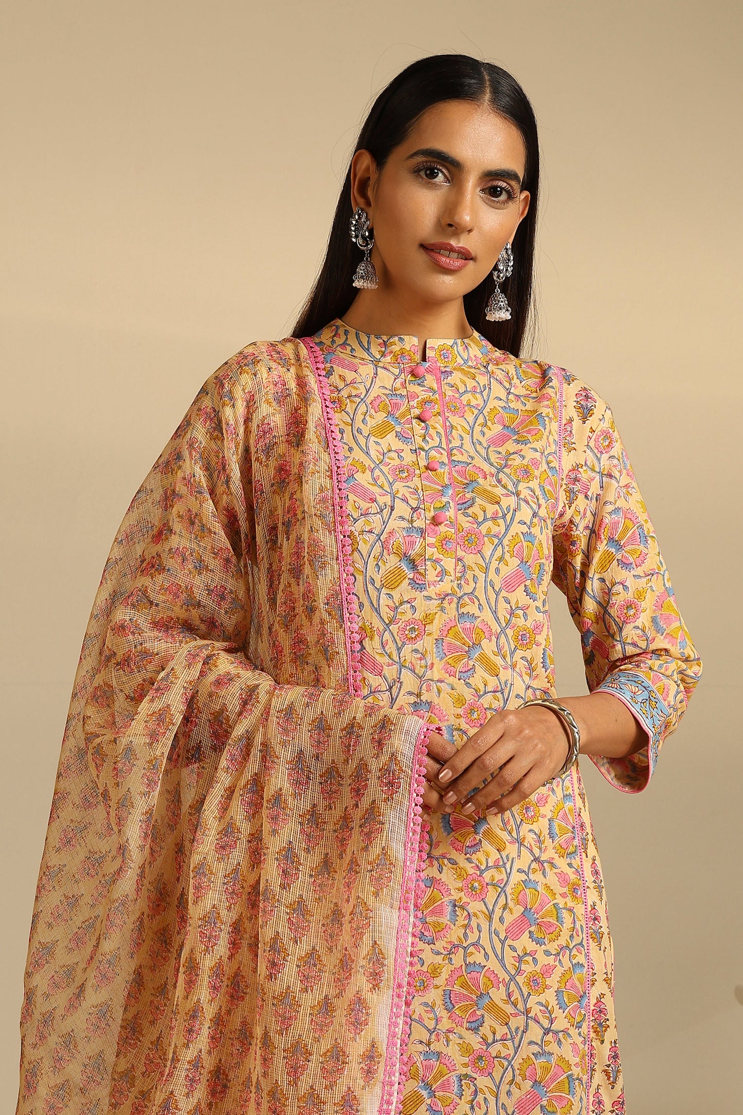 Murraya Yellow Lantana Floral Kurta Set of 3