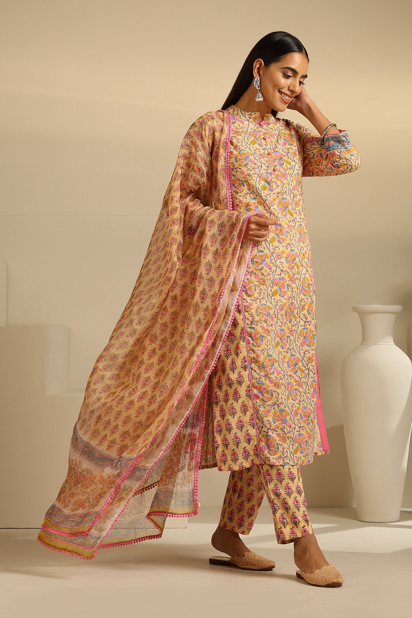 Murraya Yellow Lantana Floral Kurta Set of 3