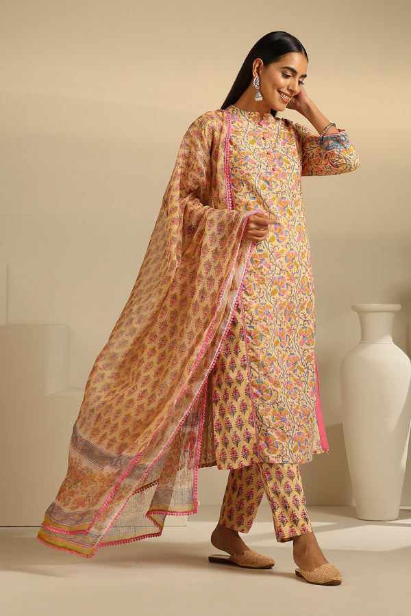 Murraya Yellow Lantana Floral Kurta Set of 3