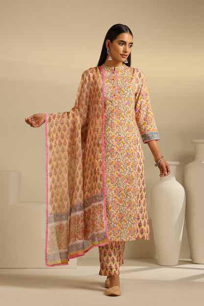 Murraya Yellow Lantana Floral Kurta Set of 3