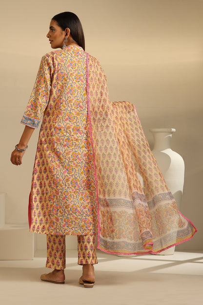 Murraya Yellow Lantana Floral Kurta Set of 3