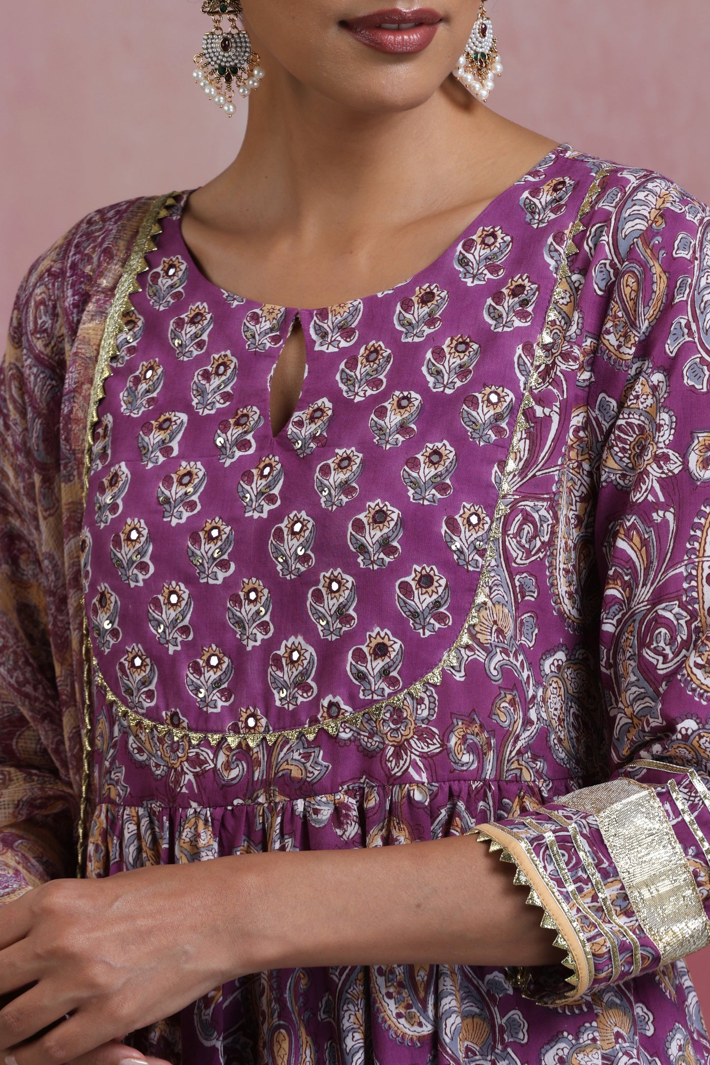 Murraya Purple Kimaya Embroidered Anarkali Set of 3