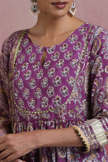 Murraya Purple Kimaya Embroidered Anarkali Set of 3