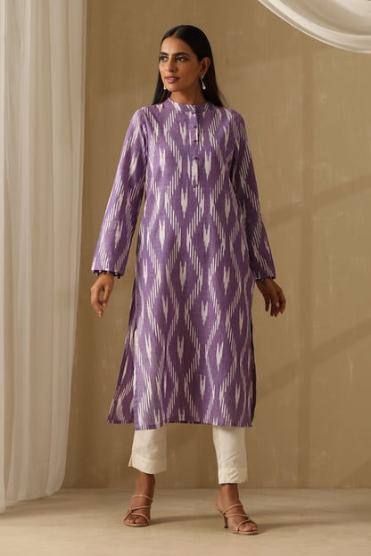 Murraya Syringa Lilac Ikat Handloom Cotton Kurta Set of 2