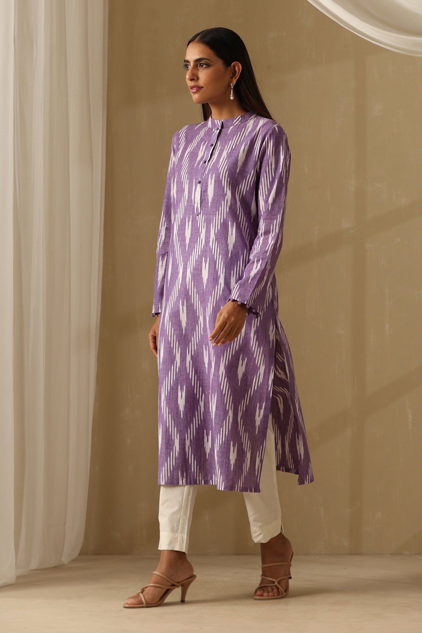 Murraya Syringa Lilac Ikat Handloom Cotton Kurta