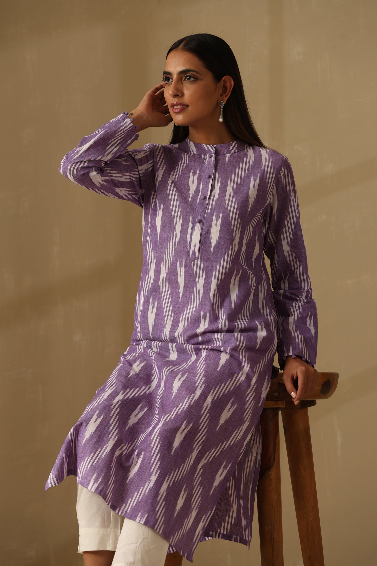 Murraya Syringa Lilac Ikat Handloom Cotton Kurta