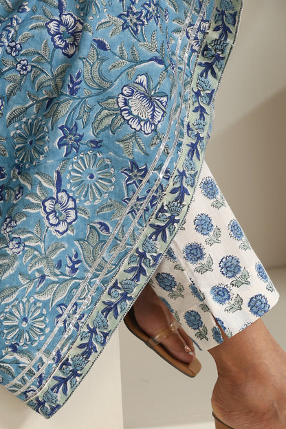 Murraya Azure Blue Mirrorwork Anarkali Set of 3